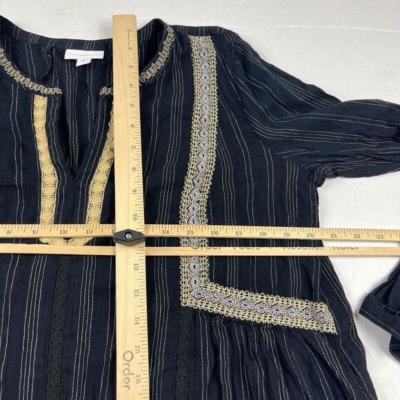 J.Jill Blouse Striped Embroidered Crochet Trim Shirt Long Sleeve V-Neck MEDIUM - Picture 7 of 10